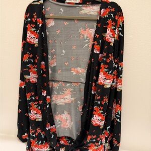 Floral Black and Red Cardigan